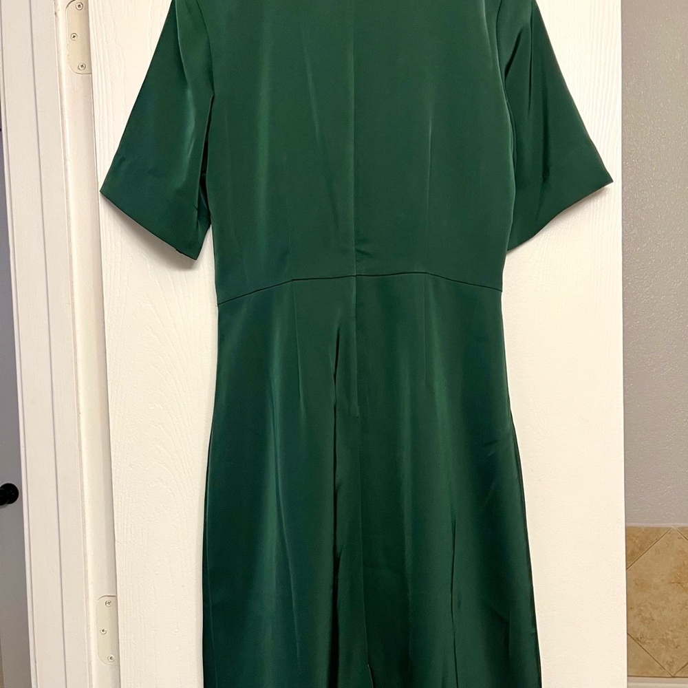 Forest Green Short Sleeve Fully Lined Knee Length Dress - Picture 3 of 9